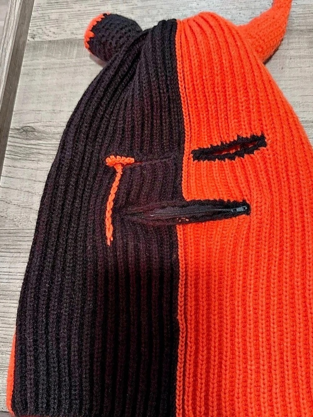 Orange & Black Knit Devil Horn Balaclava